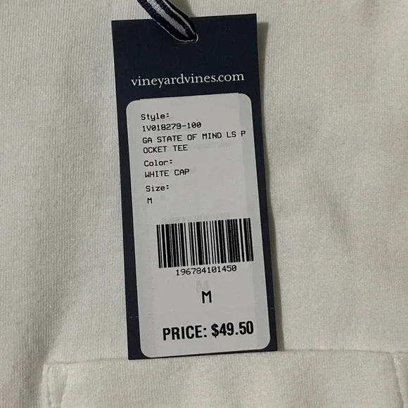 Vineyard Vines Mens Georgia State of Mind Long Sleeve Pocket Tee T Shirt Medium - Picture 7 of 8